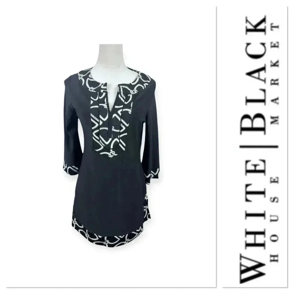 White House Black Market black dress with chain detail print size medium